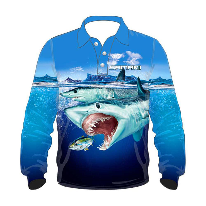 Load image into Gallery viewer, Samaki Mako Shark Long Sleeve Shirt - Kids-Shirts & T-Shirts-Samaki-Size 2-Fishing Station