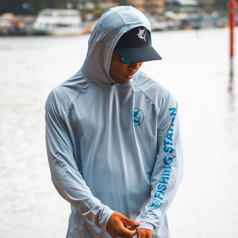 Load image into Gallery viewer, Fishing Station Hooded Performance Shirt - Ice Grey