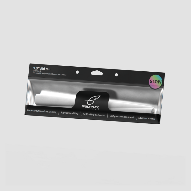 Load image into Gallery viewer, Wolfpack Tackle Ahi Tails-Lure - Skirted Trolling-Wolfpack Tackle-9.5"-Glow White-Fishing Station