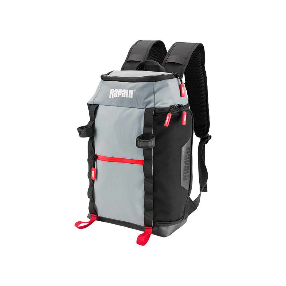 Sac à Dos De Pêche Rapala Countdown – 15 Pouces + 2 Boîtes 3700, Sangles Rembourrées, Dos Ventilé, Accroche-cannes, Zip YKK, Bleu/gris/noir