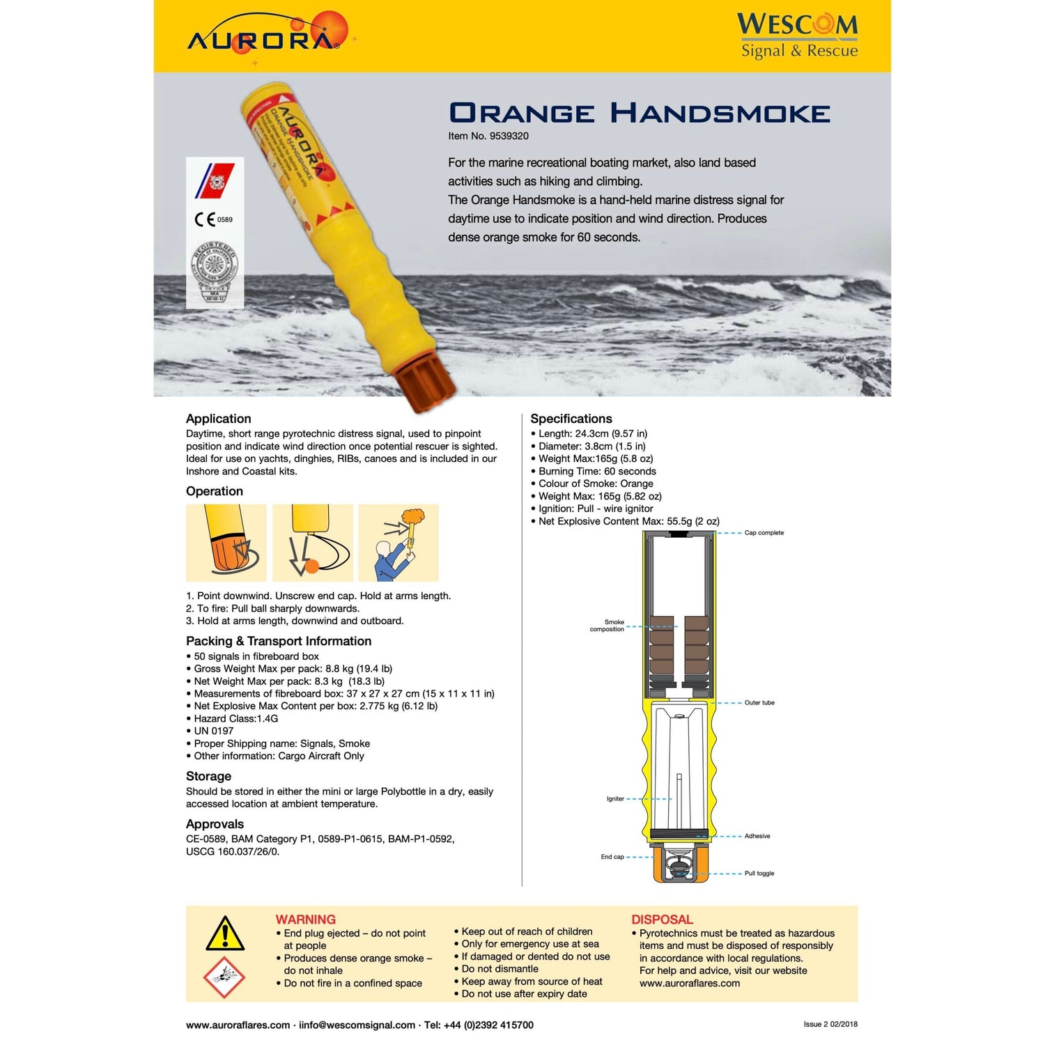 Aurora Orange Handsmoke Flare-Accessories - Flares-Aurora-Fishing Station