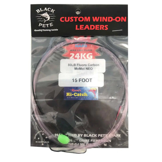 Black Pete Fluorocarbon Custom Wind-On Leader-Wind-On Leaders-Black Pete-80lb-Fishing Station