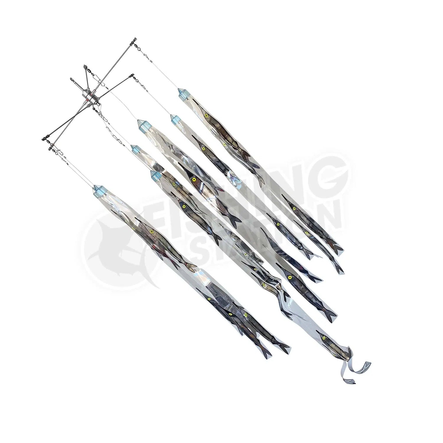 thumbnail image 2 of Ballyhoo Strip Dredge With 67 Ballyhoo Strips - 24" Diameter, 6 Stainless Arms, High-Reflective Bait 2 of 12