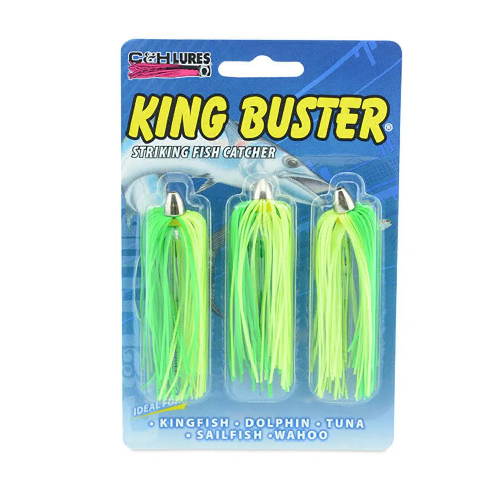 C&H Lures King Buster (3pk) Skirted Trolling Lure-Lure - Skirted Trolling-C&H Lures-White/Red Fire Tail-Fishing Station