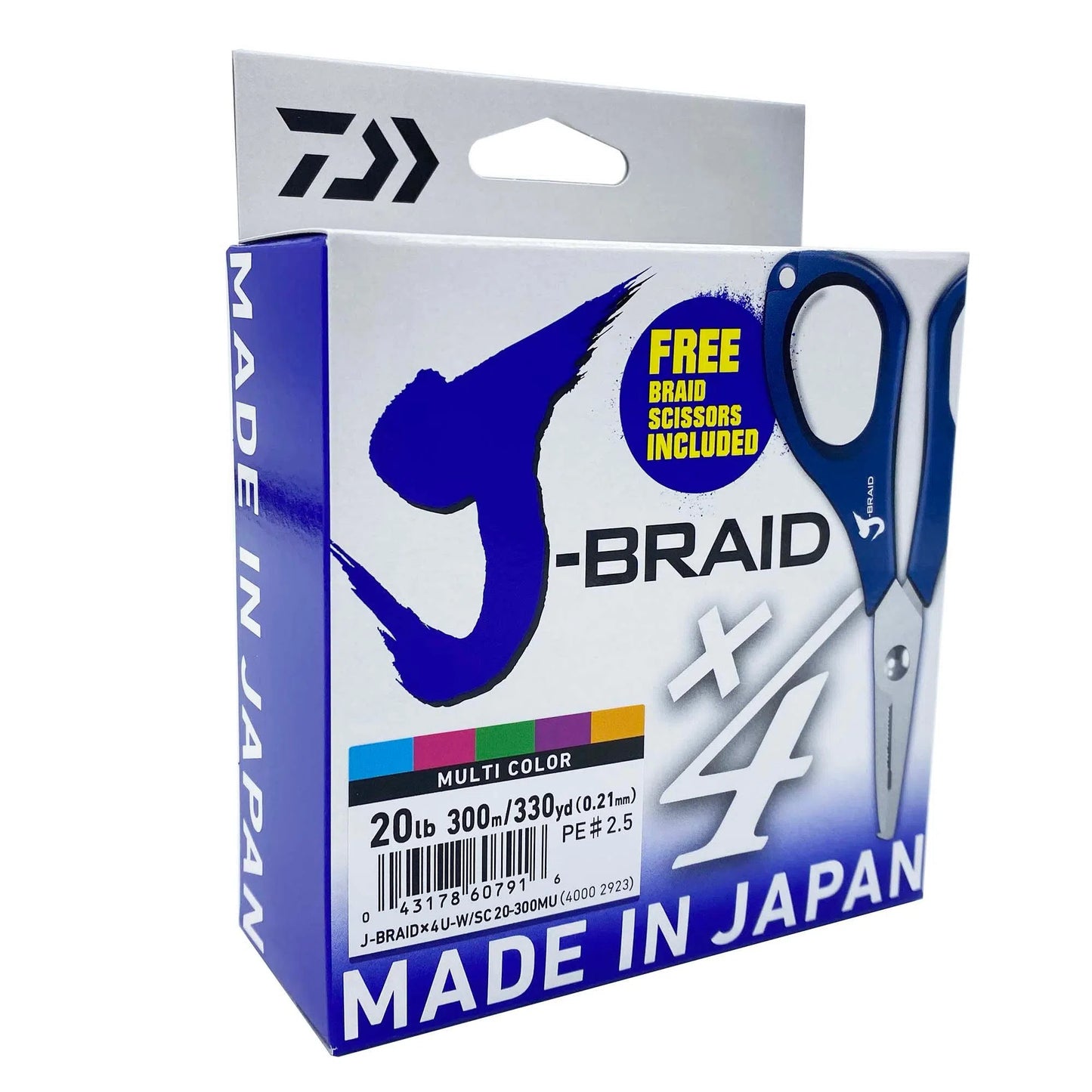 Daiwa J-Braid x4 Multi-Colour Line with free Braid Scissors-Line - Braid-Daiwa-300m-20lb-Fishing Station