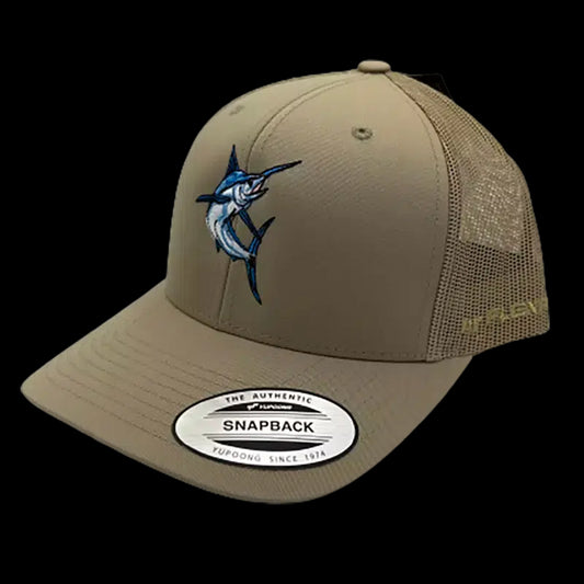 Fishing Station 6606 Classic Retro Trucker Hat-Hats & Headwear-Fishing Station-Khaki - Blue Marlin-Fishing Station