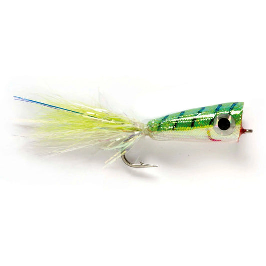 Fulling Mill Mylar Popper Fly-Lure - Fly-Fulling Mill-Chartreuse/White-Size 2/0-Fishing Station
