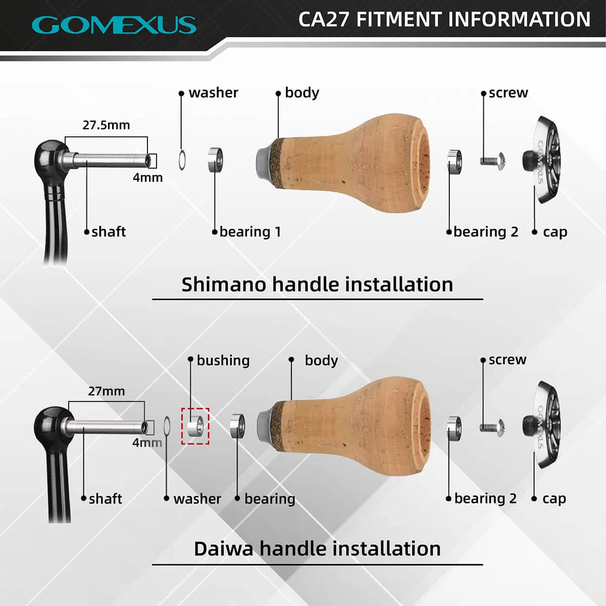 Gomexus Cork Reel Power Knob 27mm CA27-Reels - Spares & Custom Parts-Gomexus-Silver Black-Fishing Station