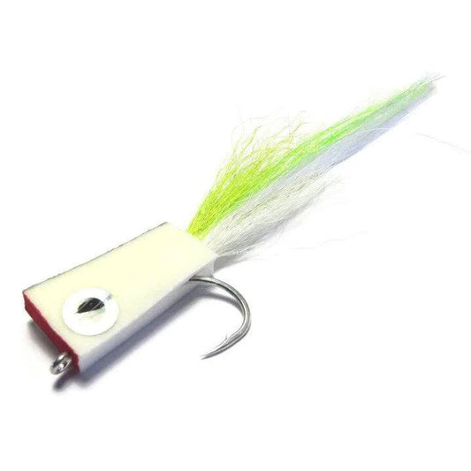 H2O NYAP Popper Fly-Lure - Saltwater Fly-H20-White-Chartreuse Tail-Size #2/0-Fishing Station