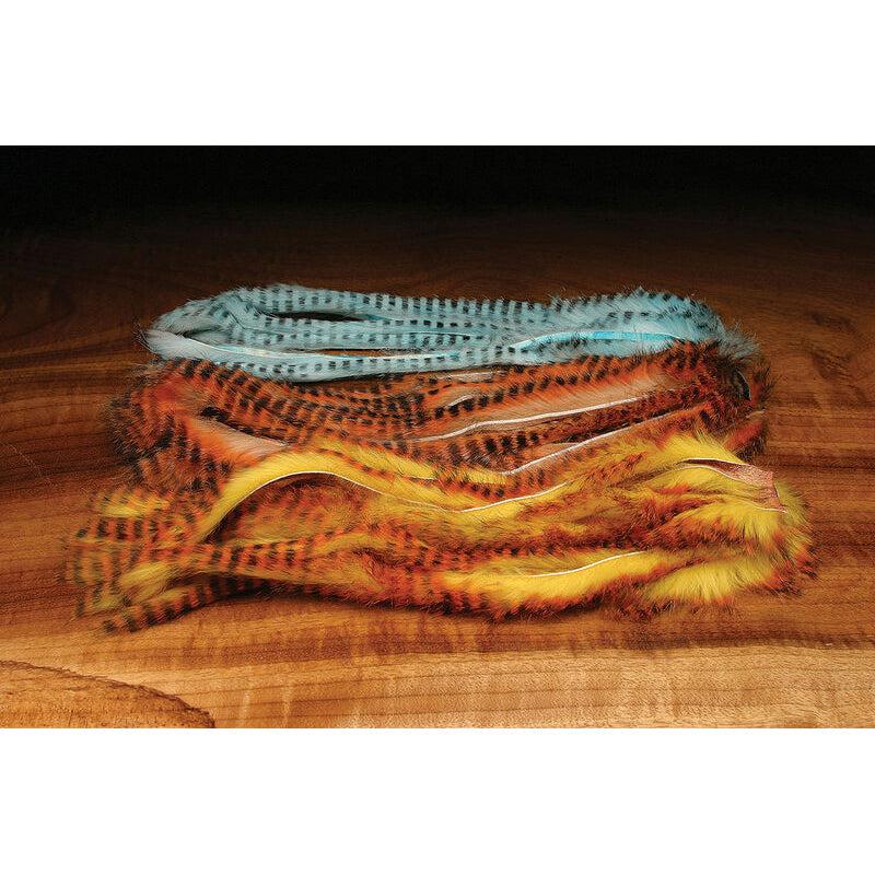 Hareline Tiger Barred Rabbit Strips-Fly Fishing - Fly Tying Material-Hareline Dubbin LLC-Black Orange over Yellow-Fishing Station