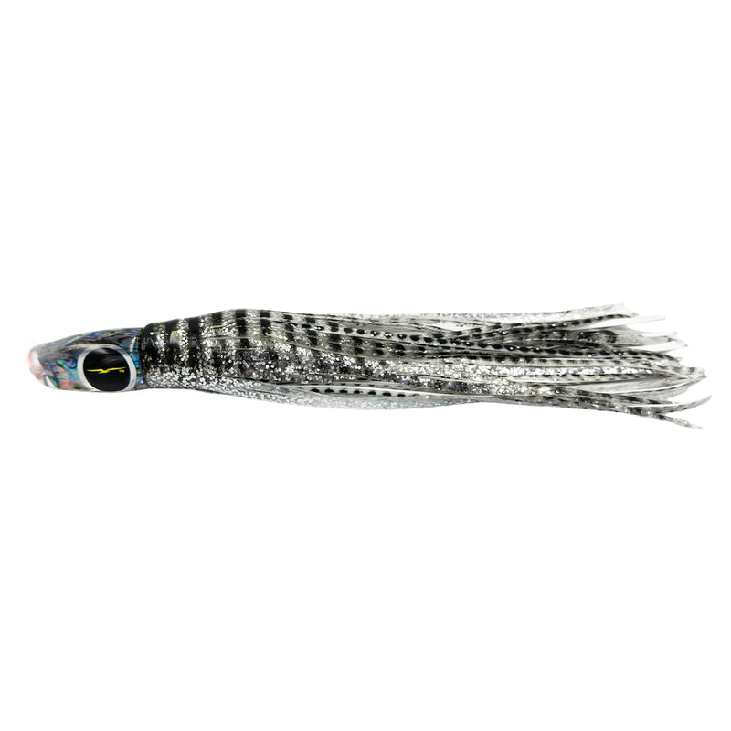 Load image into Gallery viewer, Black Bart Costa Rican Plunger Skirted Trolling Lure-Lure - Skirted Trolling-Black Bart-SBT/WBD - Silver Tiger/White Black Dot-Fishing Station
