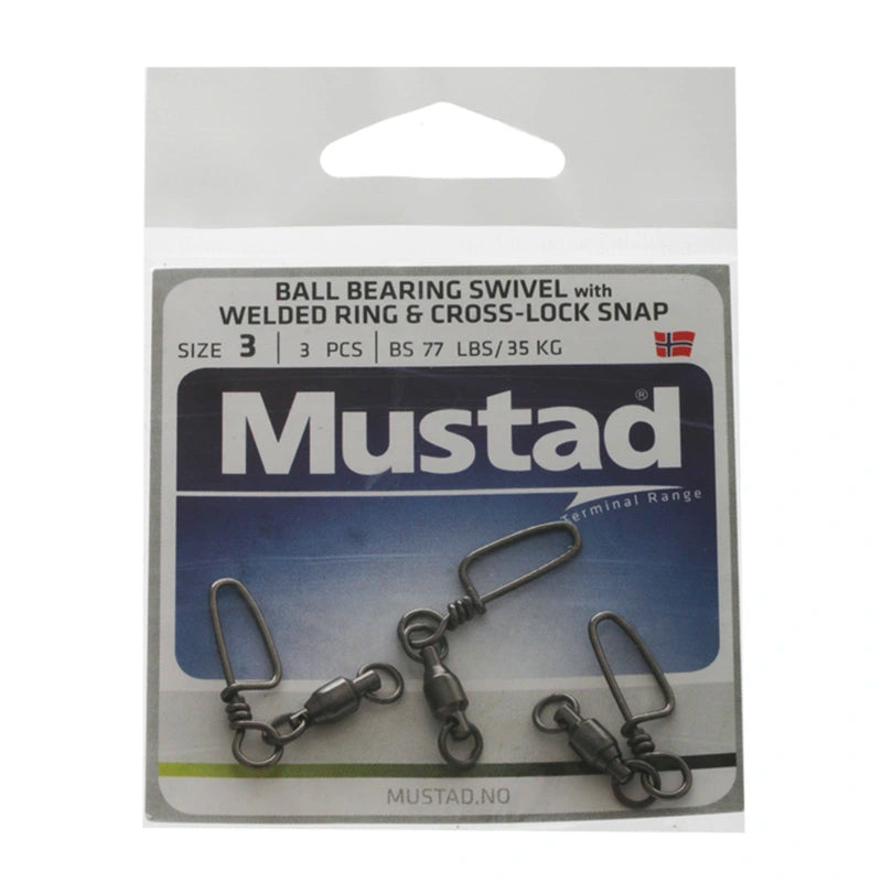 Mustad Ball Bearing Swivel with Welded Ring & Crosslock Snap