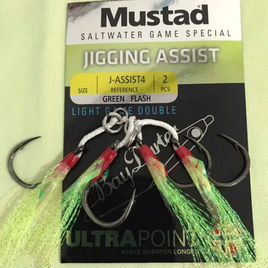 Mustad J-ASSIST4 Green Flash Jigging Assist Hooks-Hooks - Assist-Mustad-Size 1-Fishing Station