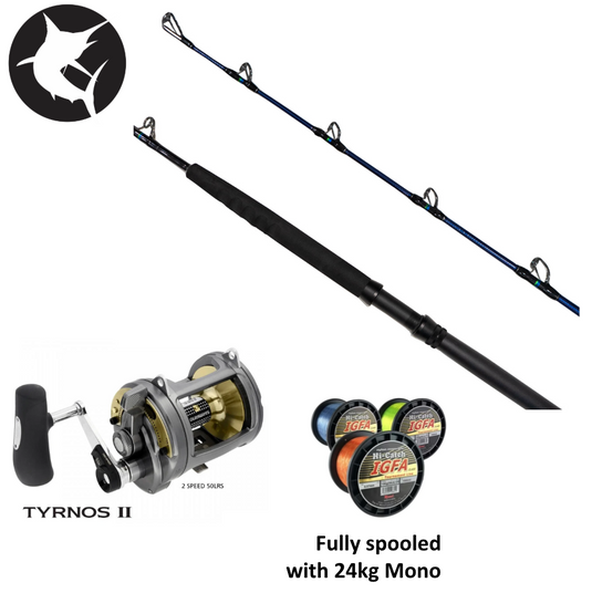 Shimano 25 Tag-Em 24kg / Tyrnos 50LRS 2-Speed Overhead Game Combo