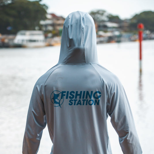 Fishing Station Hooded Performance Shirt - Ice Grey