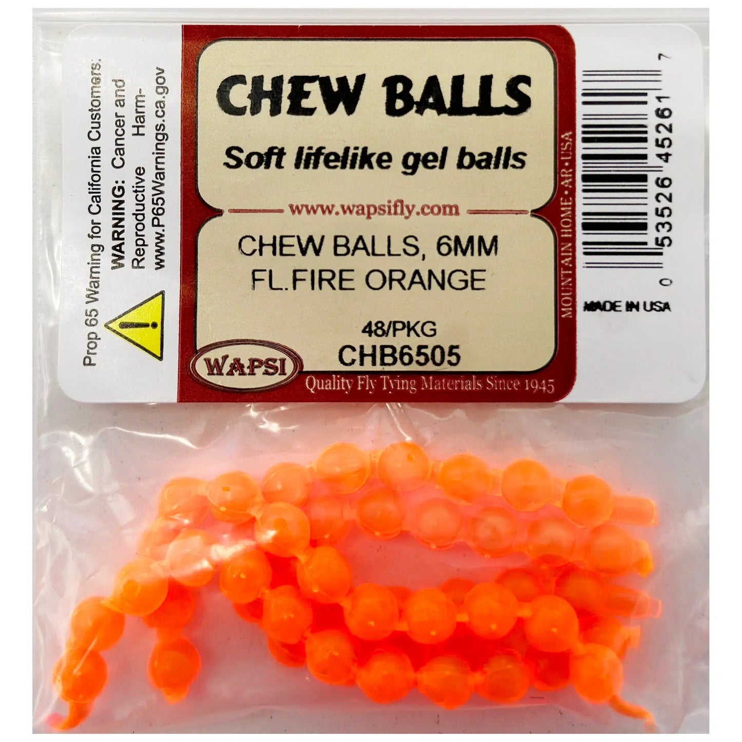 Wapsi Chew Balls-Fly Fishing - Fly Tying Material-Wapsi-Fluro Fire Orange-6mm-Fishing Station
