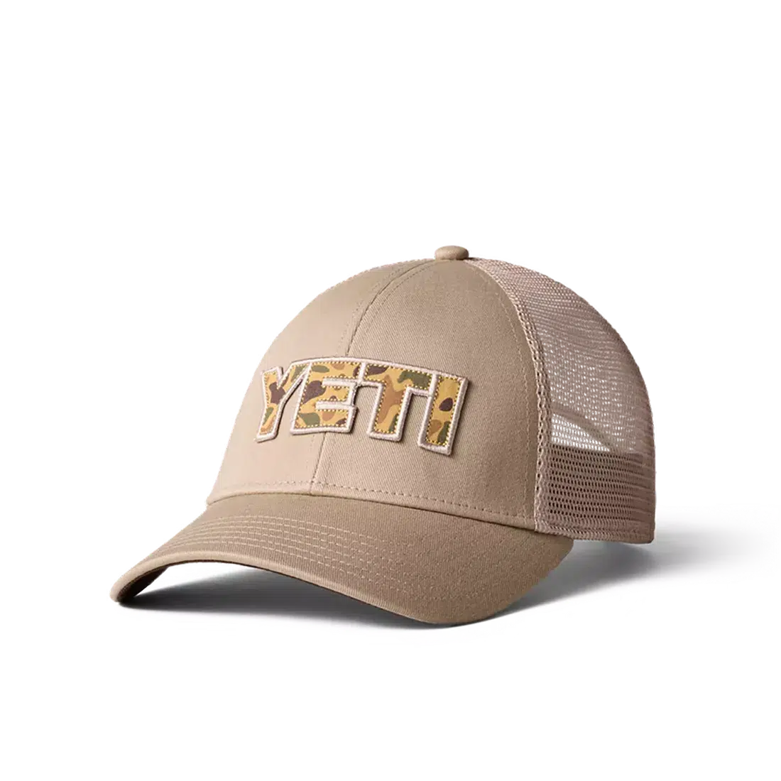 Yeti Camo Logo Badge Trucker Hat-Hats & Headwear-Yeti-Khaki-Fishing Station