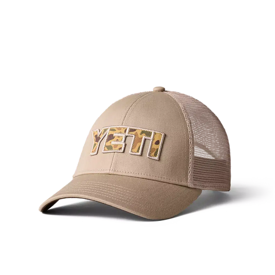 Yeti Camo Logo Badge Trucker Hat-Hats & Headwear-Yeti-Khaki-Fishing Station