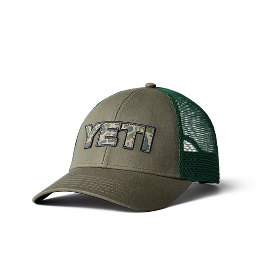 Yeti Camo Logo Badge Trucker Hat-Hats & Headwear-Yeti-Olive-Fishing Station