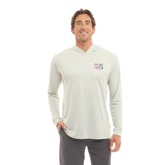 Pelagic Aquatek Hooded Fishing Shirt - Australian Map (Light Grey)