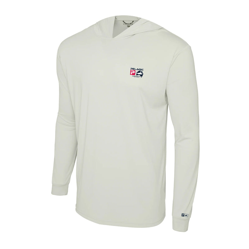 Load image into Gallery viewer, Pelagic Aquatek Hooded Fishing Shirt - Australian Map (Light Grey)
