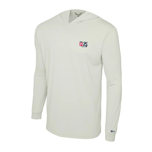 Pelagic Aquatek Hooded Fishing Shirt - Australian Map (Light Grey)